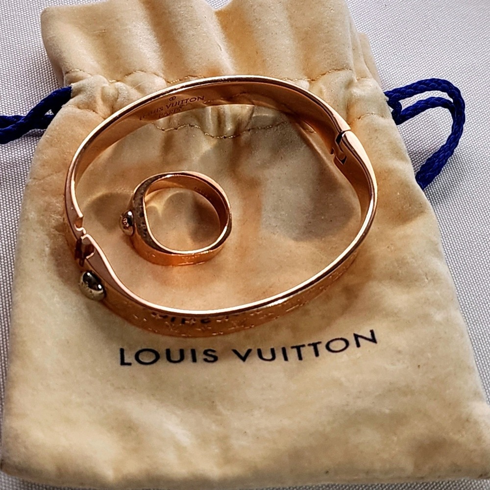 Louis Vuitton Nanogram Gold Bangle and Ring Set Size M M00214 Monogram Italy